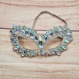 KBW Masquerade Mask Womens One Size Silver Rhinestone Crystal Costume Party